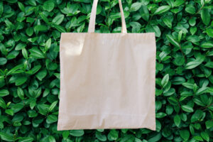 Shopping bag against backdrop of bush
